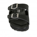 Mule pour femmes avec boucles réglables en cuir noir talon compensé 2 - Pointures disponibles:  32, 43