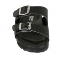 Woman's mules with adjustable buckles in black leather wedge heel 2 - Available sizes:  32, 33, 43