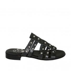Woman's mules with studs in black leather heel 2 - Available sizes:  32