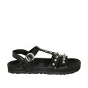 Woman's strap sandal with studs in black leather wedge heel 2 - Available sizes:  33