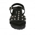 Woman's strap sandal with studs in black leather wedge heel 2 - Available sizes:  33