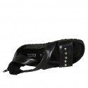 Woman's open shoe with zipper and studs in black leather wedge heel 2 - Available sizes:  42, 43