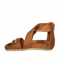 Woman's open shoe with zipper and studs in tan brown leather wedge heel 2 - Available sizes:  43