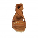 Woman's open shoe with zipper and studs in tan brown leather wedge heel 2 - Available sizes:  43