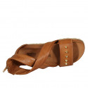 Woman's open shoe with zipper and studs in tan brown leather wedge heel 2 - Available sizes:  43