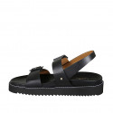 Sandale pour femmes avec boucles réglables en cuir noir talon compensé 3 - Pointures disponibles:  46