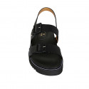 Woman's sandal with adjustable buckles in black leather wedge heel 3 - Available sizes:  46