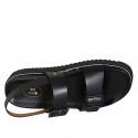 Sandalo da donna con fibbie regolabili in pelle nera zeppa 3 - Misure disponibili: 46