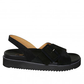 Sandale pour femmes en daim noir avec boucle et talon compensé 3 - Pointures disponibles: 42