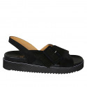 Sandale pour femmes en daim noir avec boucle et talon compensé 3 - Pointures disponibles:  42