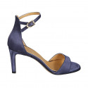 Woman's open shoe with strap in blue satin heel 8 - Available sizes:  43, 44