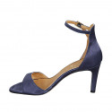 ﻿Zapato abierto con cinturon para mujer en satén azul tacon 8 - Tallas disponibles:  43, 44