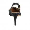Zapato destalonado para mujer en piel trensada negra con accesorio tacon 8 - Tallas disponibles:  47