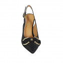 Zapato destalonado para mujer en piel trensada negra con accesorio tacon 8 - Tallas disponibles:  47