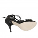 Zapato abierto para mujer con cordones en piel negra tacon 11 - Tallas disponibles:  32, 33, 34, 42, 43, 46, 47