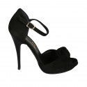 Zapato abierto para mujer con nudo y cinturon en gamuza negra tacon 11 - Tallas disponibles:  32, 34, 42, 43, 46, 47