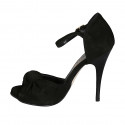 Woman's open shoe with knot and strap in black suede heel 11 - Available sizes:  32, 34, 42, 43, 46, 47