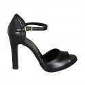 Zapato abierto con cinturon para mujer en piel negra tacon 10 - Tallas disponibles:  42, 43, 44