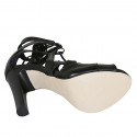 Woman's open shoe with laces in black leather heel 10 - Available sizes:  34, 42, 46