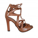 Chaussure ouverte à lacets pour femmes en cuir cognac talon 10 - Pointures disponibles:  32