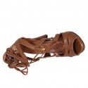 Chaussure ouverte à lacets pour femmes en cuir cognac talon 10 - Pointures disponibles:  32