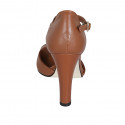 Woman's open shoe in tan brown leather with strap heel 10 - Available sizes:  42, 43