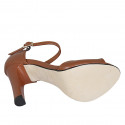 Zapato abierto con cinturon para mujer en piel brun claro tacon 10 - Tallas disponibles:  42, 43