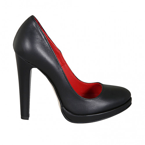 Zapato de salon con plataforma para mujer en piel negra tacon 11 - Tallas disponibles:  34
