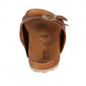 Woman's mules in tan brown leather with buckles wedge heel 2 - Available sizes:  43
