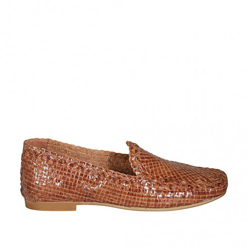indhold Delvis lægemidlet Woman's loafer in tan brown braided leather heel 1