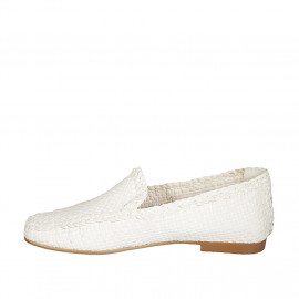 Woman's loafer in white braided leather heel 1 - Available sizes:  32 2