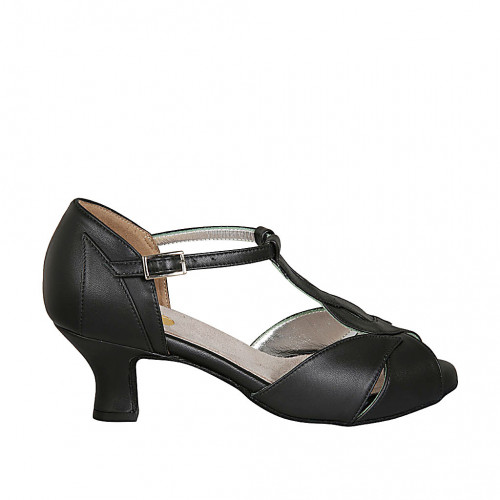 Zapato de baile con cinturon en piel negra tacon 5 - Tallas disponibles:  32, 33, 34