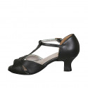 Dancing shoes with strap in black leather heel 5 - Available sizes:  32, 33, 34