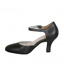 Chaussure de danse avec courroie en cuir noir talon 7 - Pointures disponibles:  32 2