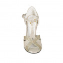 Dancing shoes with strap in platinum leather and laminated printed fabric heel 9 - Available sizes:  32, 33, 42, 45