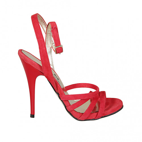 Woman's sandal with strap in red suede heel 11 - Available sizes:  34, 42
