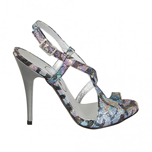 Woman's sandal in multicolored printed laminated leather heel 11 - Available sizes:  42, 43