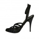 Woman's sandal with anklestrap in black suede heel 11 - Available sizes:  34, 42, 43, 46, 47