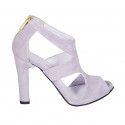 Woman's open shoe with zipper in wisteria purple suede heel 10 - Available sizes:  42, 43