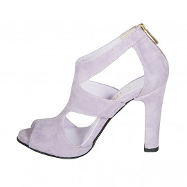 Woman's open shoe with zipper in wisteria purple suede heel 10 - Available sizes:  42, 43 2