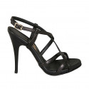 Woman's sandal in black leather with crossed strap heel 11 - Available sizes:  42, 43