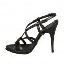 Sandale pour femmes en cuir noir avec courroie croisé talon 11 - Pointures disponibles:  42, 43