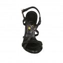 Woman's sandal in black leather with crossed strap heel 11 - Available sizes:  42, 43