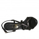 Sandalia para mujer en piel negra con cinturon cruzado tacon 11 - Tallas disponibles:  42, 43