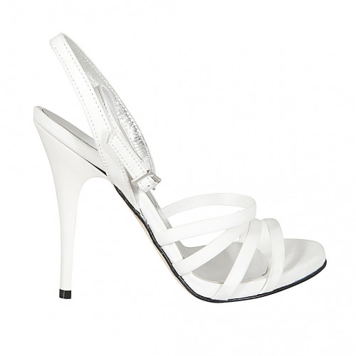 Woman's sandal with ankle strap in white leather heel 11 - Available sizes:  42, 43, 44, 45