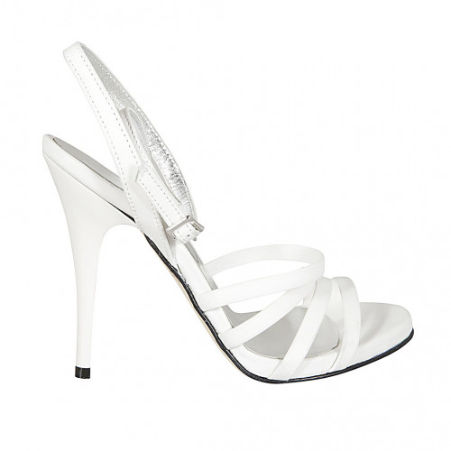 Woman's sandal with ankle strap in white leather heel 11 - Available sizes:  42, 43