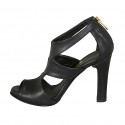Woman's open shoe with zipper and platform in black leather heel 10 - Available sizes:  42