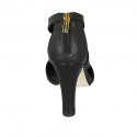 Woman's open shoe with zipper and platform in black leather heel 10 - Available sizes:  42