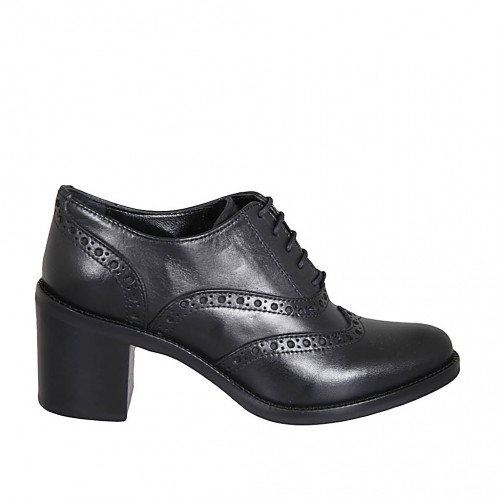 Francesina Oxford stringata da donna a coda di rondine in pelle nera tacco 6 - Misure disponibili: 32