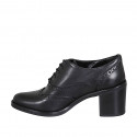 Chaussure richelieu à lacets avec bout golf pour femmes en cuir noir talon 6 - Pointures disponibles:  32